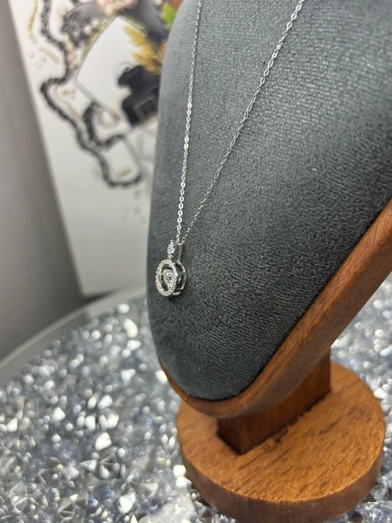 Silver Halo Pendant Necklace with Clear Crystal Accent - Picture 5 of 6
